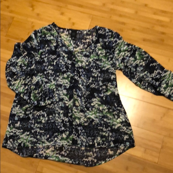 Calvin Klein Tops - Calvin Klein Sheer, Navy, green and white flowered blouse